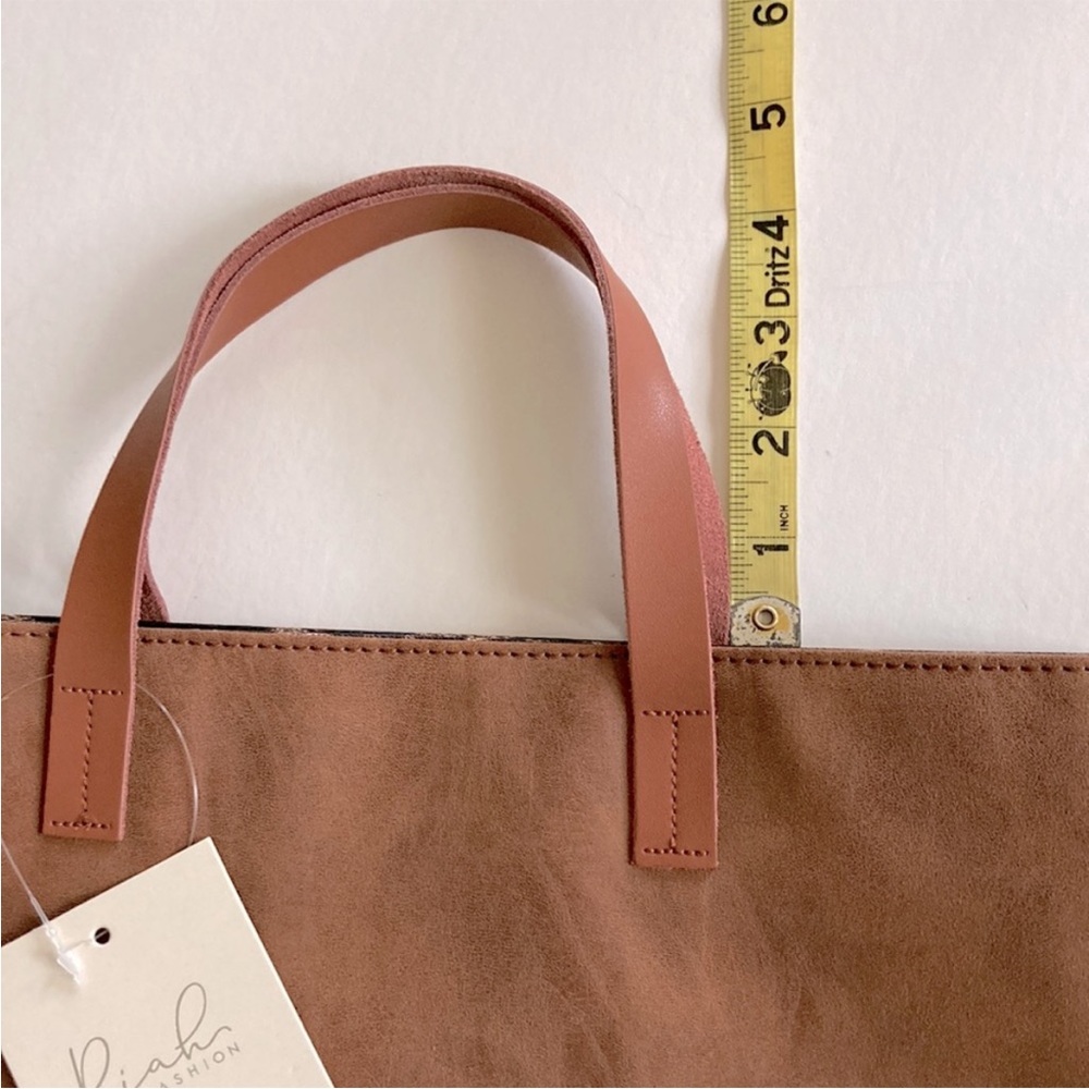 Brown Faux Leather with Leopard Print Tote - Picture 10 of 13
